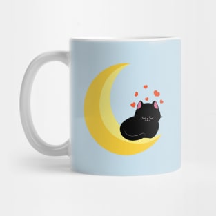 Black cat sit on crescent moon Mug